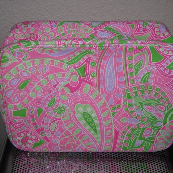 Estee Lauder Recycled Pink Multi Colored Sea Shell Zipper Cloth Cosmetic bag - Picture 2 of 6